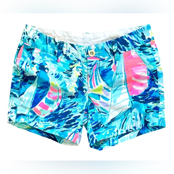 Lilly Pulitzer Hey Bay Bay Sailboat Ocean Callahan Shorts Size 00 EUC - Picture 1 of 11